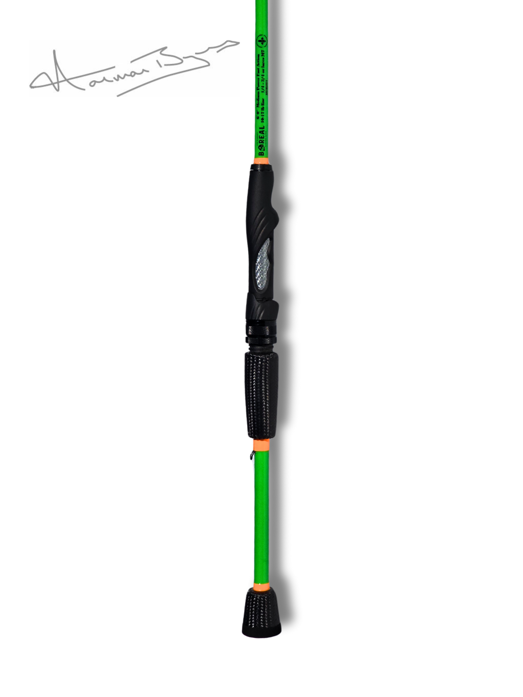 Canne Signature Norman Byrns Jig Vertical par Cannes Boréal – poignée de la version verte, optimisée pour les jigs plus lourds et les environnements à fort courant.