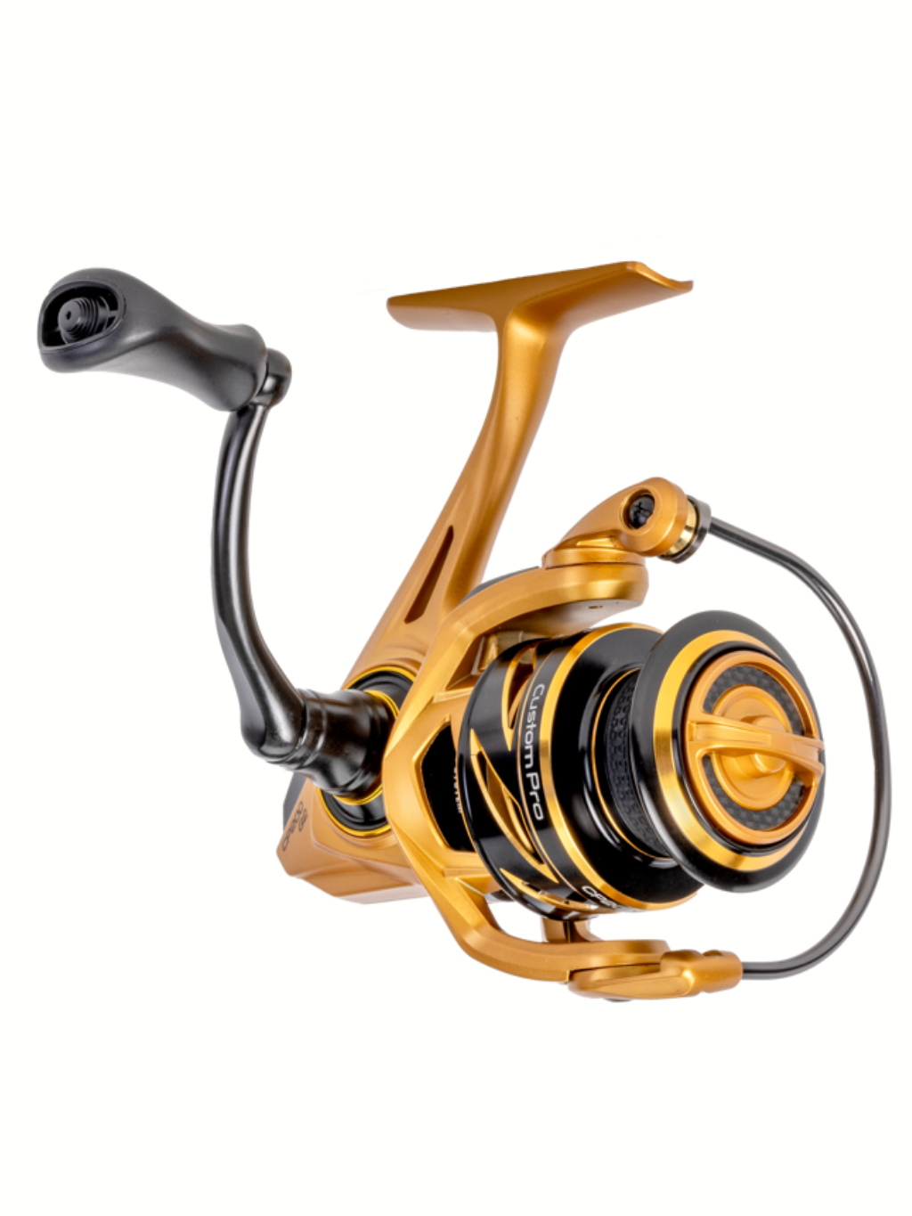 Moulinet Lew’s Custom Pro spinning, bobine anodisée et poignée ergonomique, vue avant